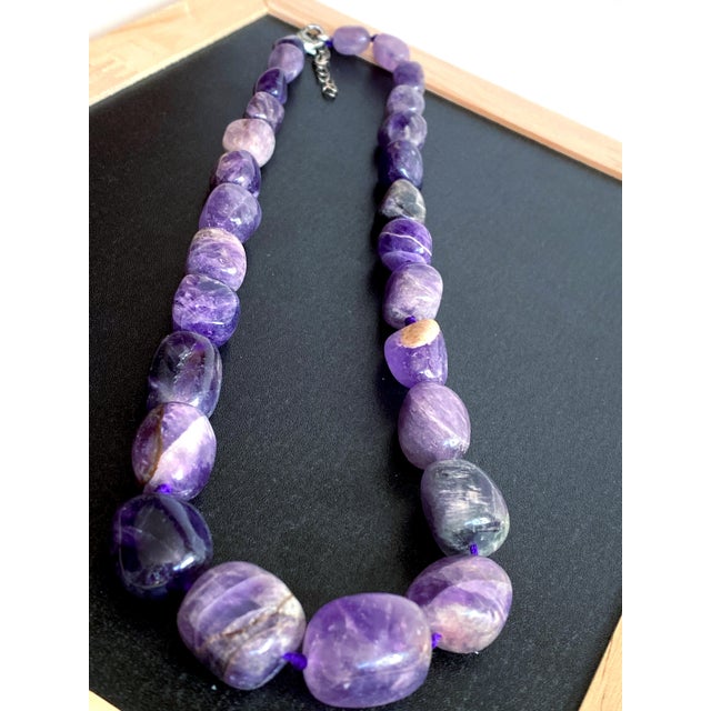 2020s Large Amethyst Statement Necklace | Oversized Purple Gemstone Beads | Knotted Silk Cord | 304 Stainless Steel Clasp For Sale - Image 5 of 11