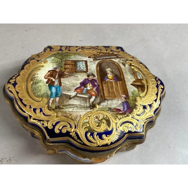Metal Antique 19th Century French Sevres Porcelain Box in Royal Blue and Gold Decoration For Sale - Image 7 of 12