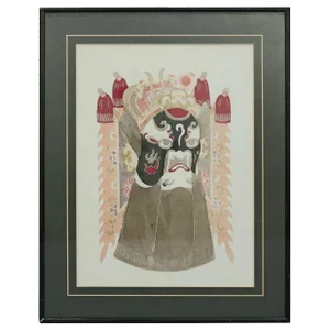 Vintage Mid-Century Ceremonial Deity Mask Chinese Mixed Media Print