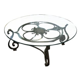 Thomasville Grand Scale 52" Round Forged Iron Coffee Table and Matching Two Side Tables For Sale