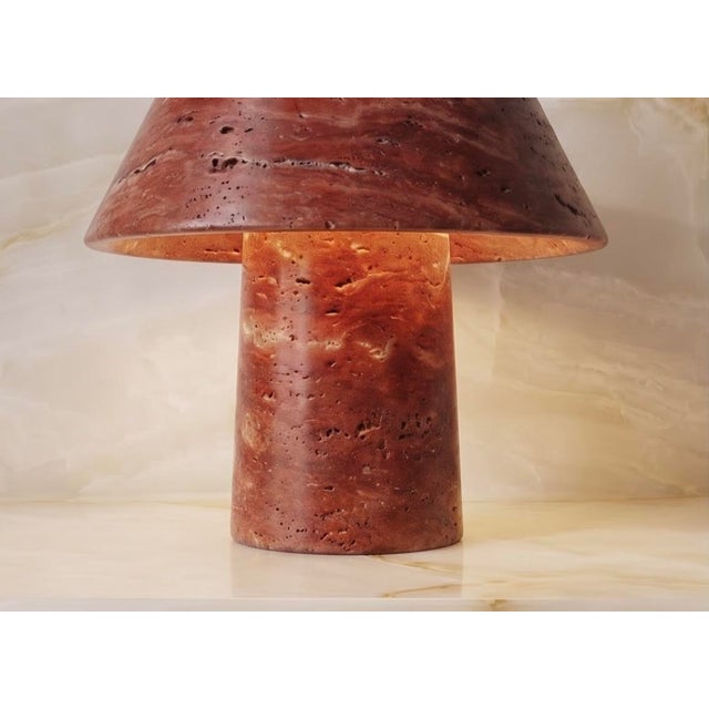 2020s Modern Red Travertine Minimal Design Table Lamp For Sale - Image 5 of 7