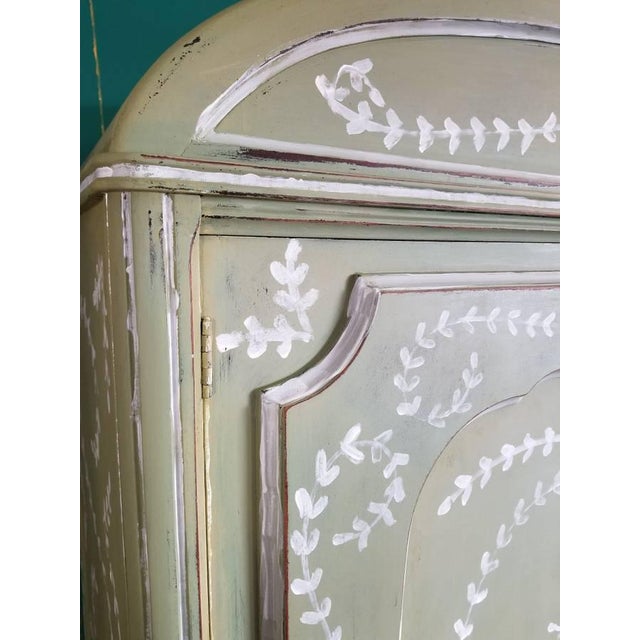 Lovely handpainted antique wardrobe. Solid mahogany armoire was made in the U.S. by Klamer Furniture of Evansville, OH....