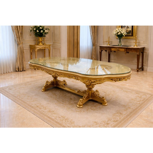 Late 20th Century Late 20c Italian Baroque White Gold Beech Dining Set 7Pc For Sale - Image 5 of 13