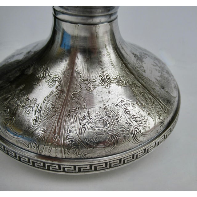Vintage Victorian Era Heritage Sterling Co. Silver Plate Greek Key Repousse' Candle Holders -Pair For Sale - Image 9 of 12