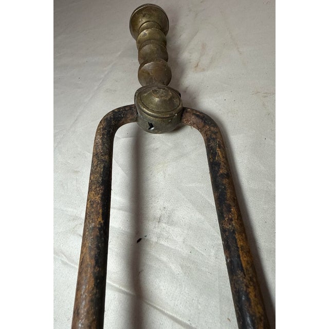 Brass Antique 18th Century Wrought Iron Turned Brass English Fireplace Tongs Tool 25 For Sale - Image 8 of 9