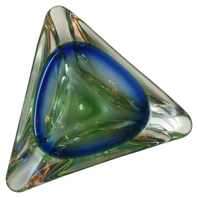Italian Blue and Green Murano Glass Ashtray from the Sommersi Series, 1950s For Sale - Image 6 of 6