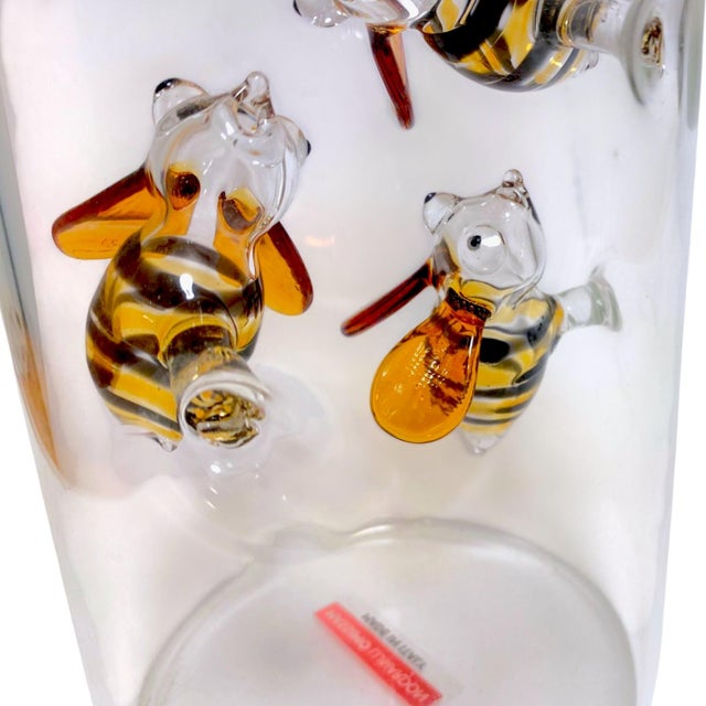 Glass Massimo Lunardon Art Glass Pitcher With Applied Handblown Bees, Made in Italy for Neiman Marcus For Sale - Image 7 of 14