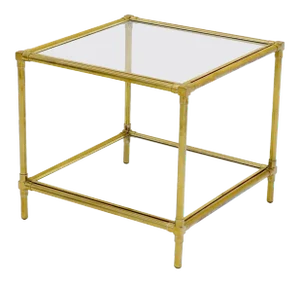 Heavy Machined Brass Glass Top Cube Shape Side Coffee Table