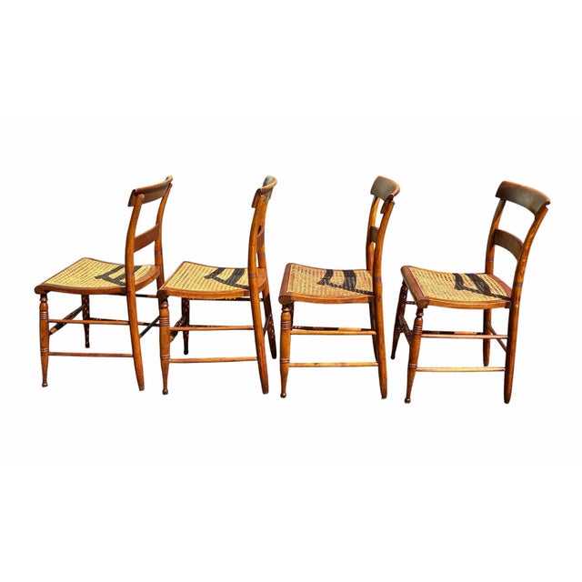 Antique Set of Four Tiger Maple Federal Period Dining Chairs For Sale - Image 10 of 12