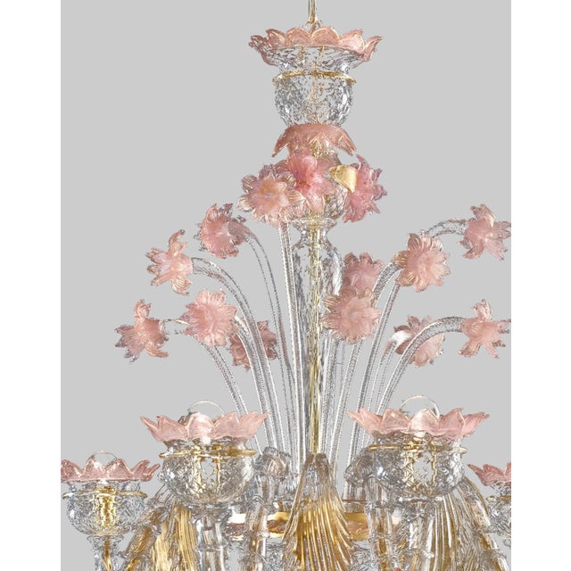 Early 21st Century Venetian Gold and Pink Floral Murano Glass Chandelier For Sale - Image 6 of 13