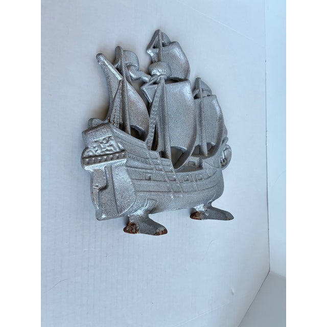 Silver Antique Cast Iron Sailing Ship Doorstop – Nautical Décor - Figurine For Sale - Image 8 of 9