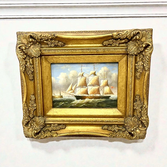 Vintage Clipper Ship Painting: Ornate Heavy Gold Frame For Sale In New York - Image 6 of 11