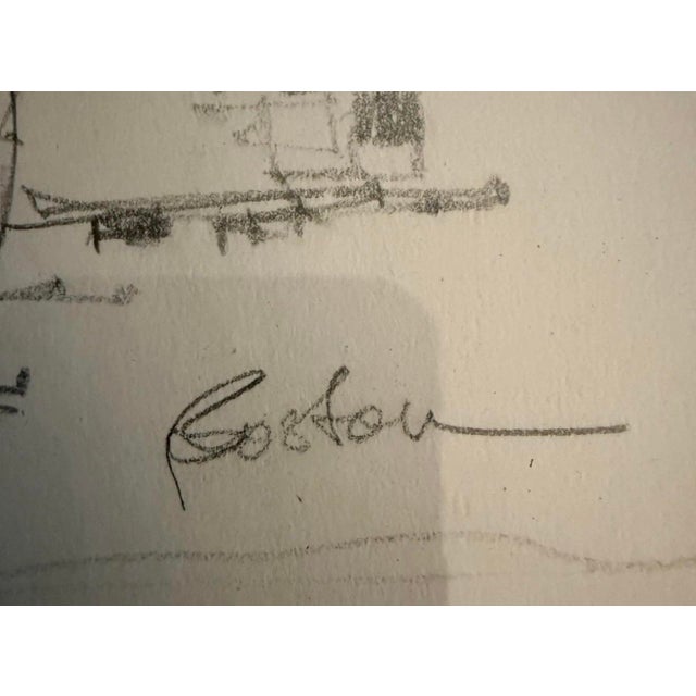 1988 Signed Drake Drawing Fisherman’s Boston With Frame For Sale - Image 4 of 6