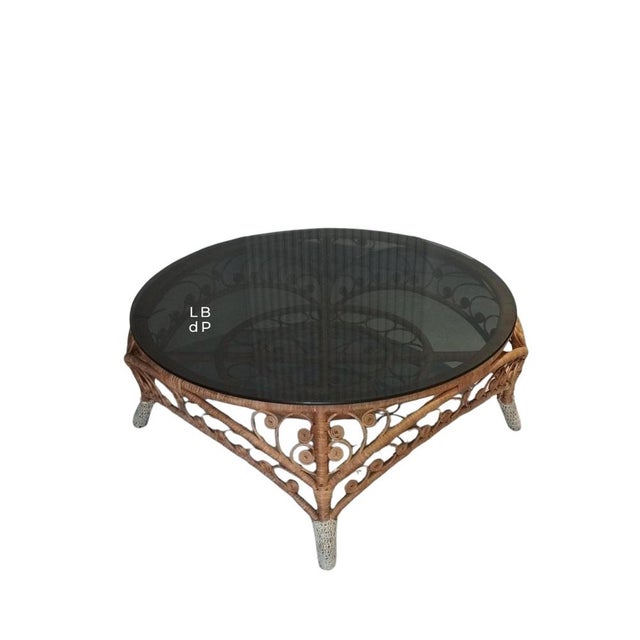 Large French Riviera Style Peacock Coffee Table in Rattan, Bamboo and Glass, 1970s For Sale - Image 18 of 18