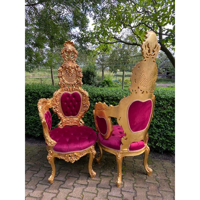 1970s Italian Baroque Gold Beech Red Velvet Chairs 2 PCS For Sale - Image 9 of 18