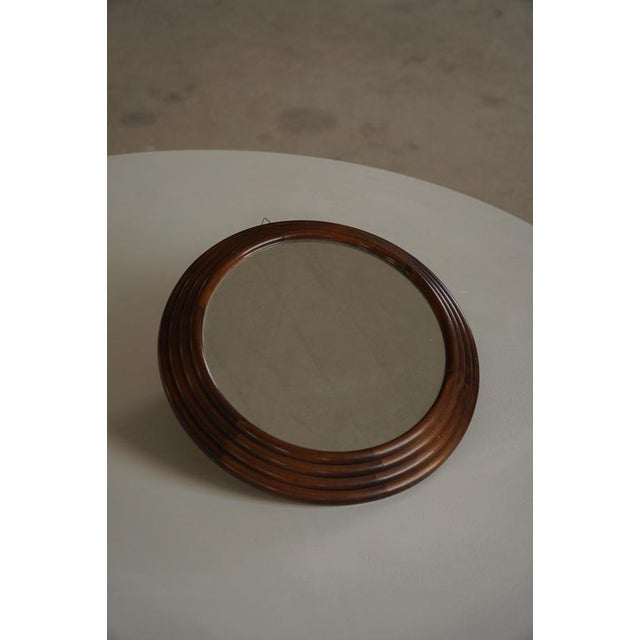 Vintage Round Wooden Decorative Wall Mirror, 1950s For Sale - Image 4 of 18