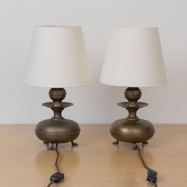 1940s Pair of French Antique Metal Table Lamps For Sale - Image 5 of 13