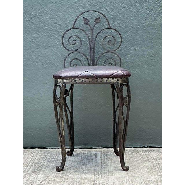 Vintage Scroll Wrought Iron Vanity Chair For Sale - Image 11 of 12