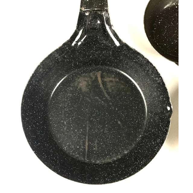 Vintage Set of 3 Black Enamel Coated Metal Pans For Sale - Image 11 of 11