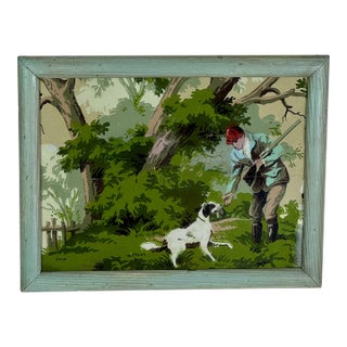 Decorative Vintage Wall Art of Framed & Famed Hunting & Fishing Wallpaper Scene For Sale