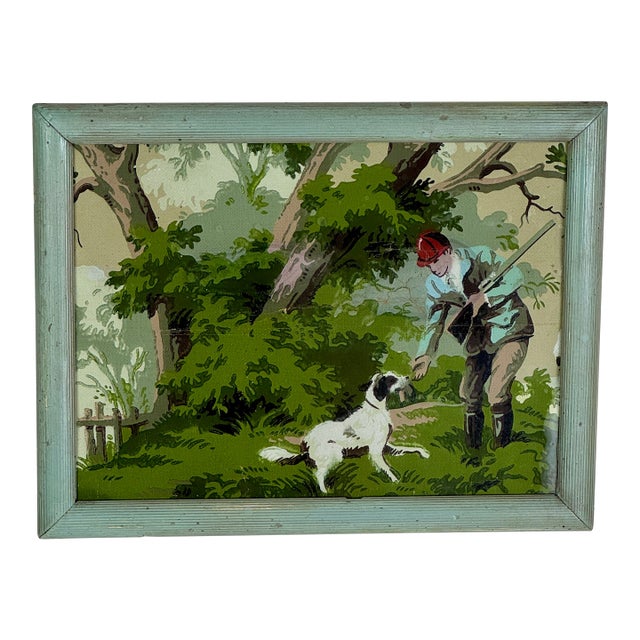Decorative Vintage Wall Art of Framed & Famed Hunting & Fishing Wallpaper Scene For Sale