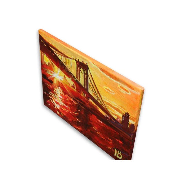 Contemporary "Sunset Over Brooklyn Bridge" Original Expressionist Cityscape Acrylic Painting by Natalia Bessonova For Sale - Image 3 of 4