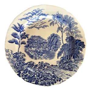 Vintage Pountney & Co the Thames at Pangbourne Blue White Plate