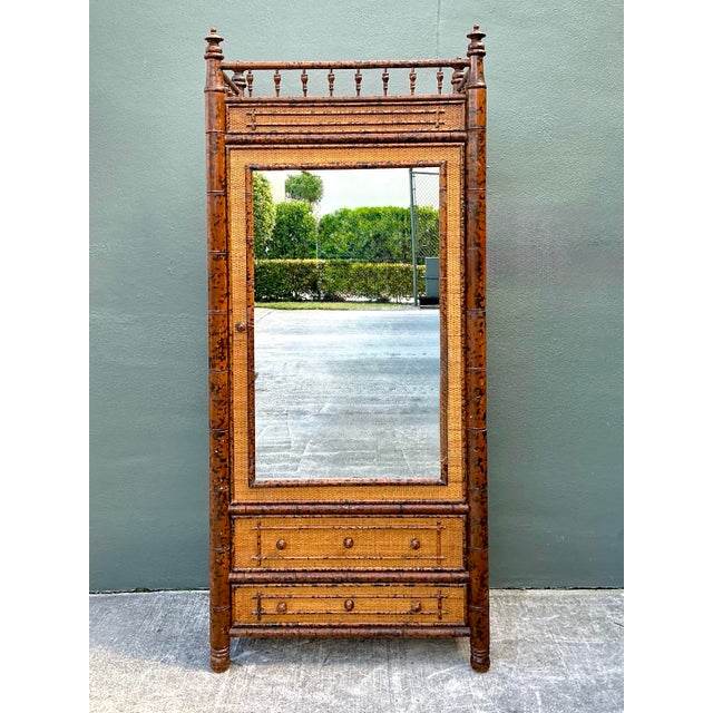Chocolate Vintage Tortoise Bamboo Mirror Front Armoire For Sale - Image 8 of 12