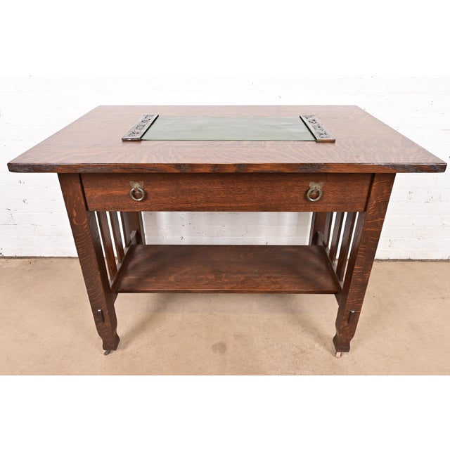 Tiffany Studios New York Grapevine Pattern Bronze Blotter Ends With Leather Desk Blotter For Sale - Image 10 of 11