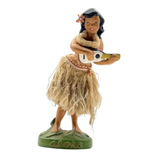 Mid 20th Century Ceramic "Aloha" Hawaiian Dancing Hula Girl Bobble Doll For Sale