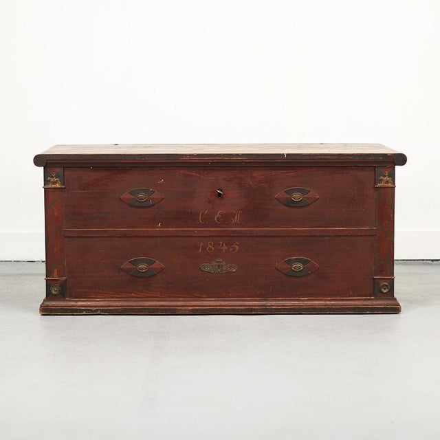 Rustic Farmhouse Folk Art Painted Swedish Chest, 1846 For Sale - Image 10 of 13