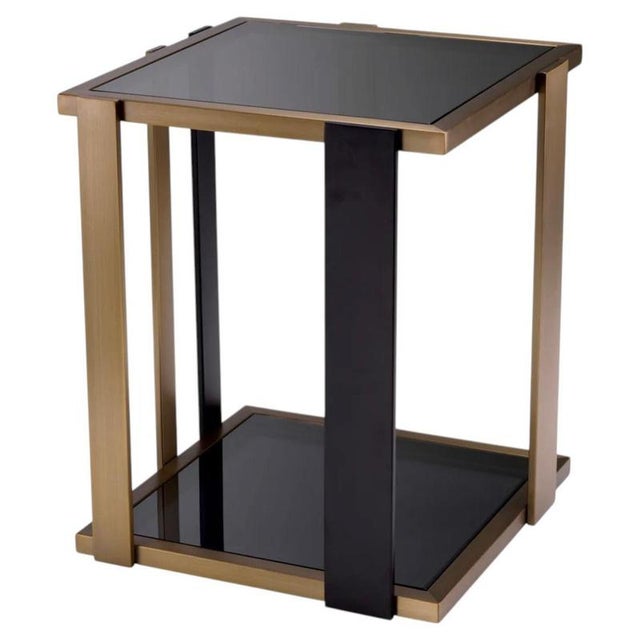 2000 - 2009 Square Side Table in Smoked Glass and Brushed Brass Finish For Sale - Image 5 of 5