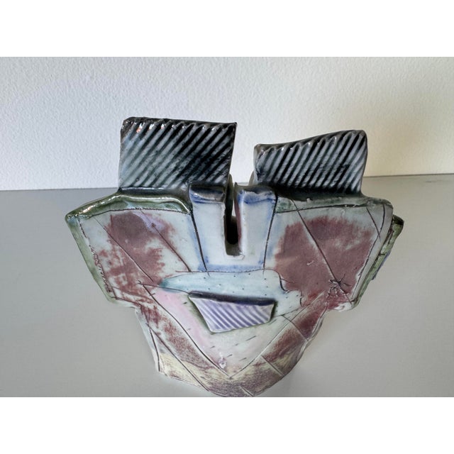1980’s Vintage Handmade Abstract Design Art Ceramic Vase , Unsigned For Sale - Image 4 of 12