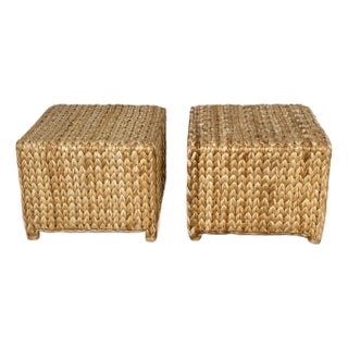 Contemporary Organic Handwoven Jute Cube Poufs, Ottomans/Footstools - A Pair For Sale