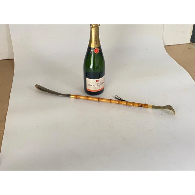 Wood Faux Bamboo Shoe Horn with Metal and Brass Ornaments, France, 1970s For Sale - Image 7 of 9