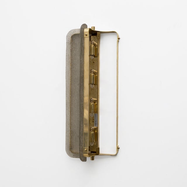 Gray Curved Smoked Ribbed Murano Glass and Brass Wall Sconces, 2000, Set of 2 For Sale - Image 8 of 9