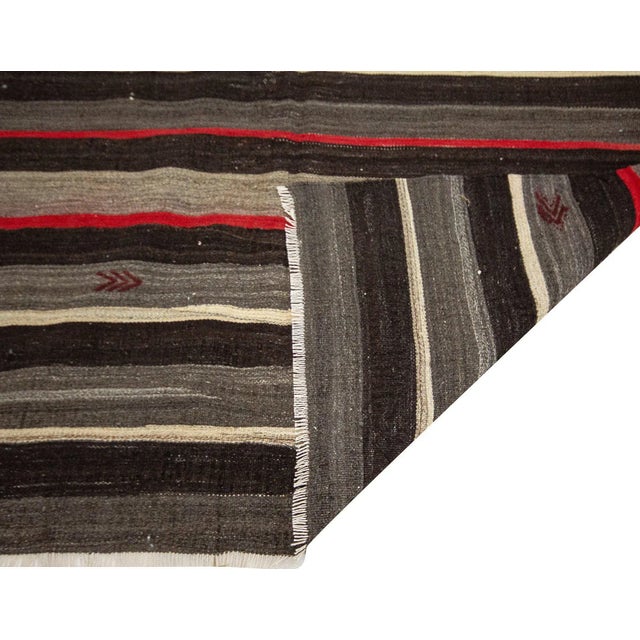Mid 20th Century Orange & Black Vintage Goat Hair Kilim Rug For Sale - Image 5 of 7
