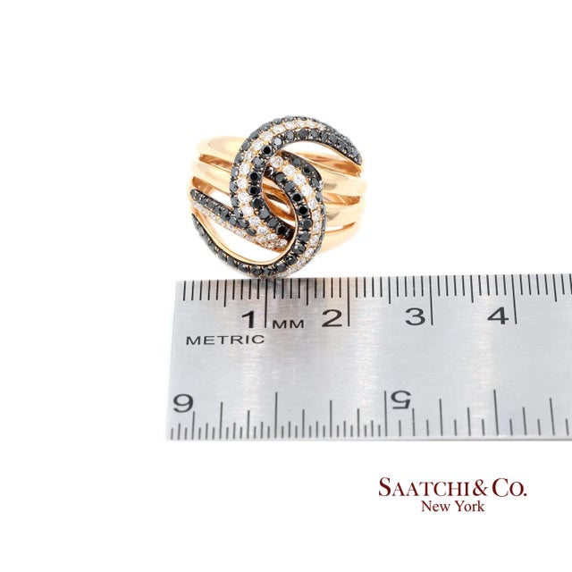 18k Solid Rose Gold Black and White Natural Diamond Ring For Sale - Image 9 of 10