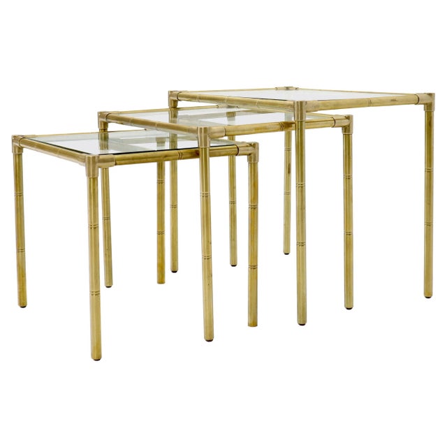 Mid 20th Century Solid Brass Faux Bamboo Italian Mid Modern Nesting Tables - Set of 3 For Sale - Image 13 of 13