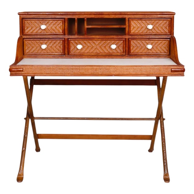 Rattan Campaign Writing Desk For Sale