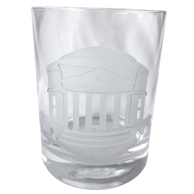 A handsome set of five vintage rocks glasses featuring elegant frosted etchings of the iconic Rotunda at the University of...