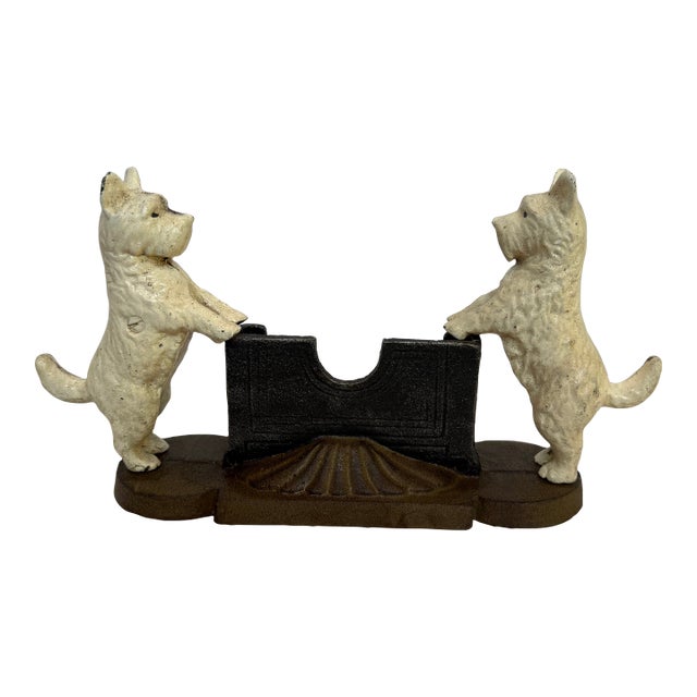 1990s White Cast Iron Scotty Dog Business Card Holder For Sale