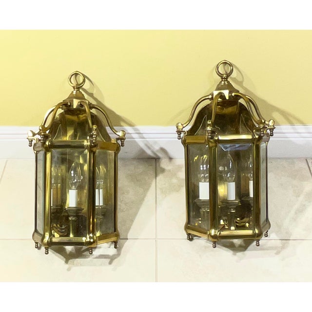 Vintage Solid Brass Wall Sconces / Hall Lanterns by Lamp Art-Italy - a Pair For Sale - Image 12 of 18