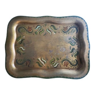 Georges Briard MCM Gold Scalloped Tray For Sale