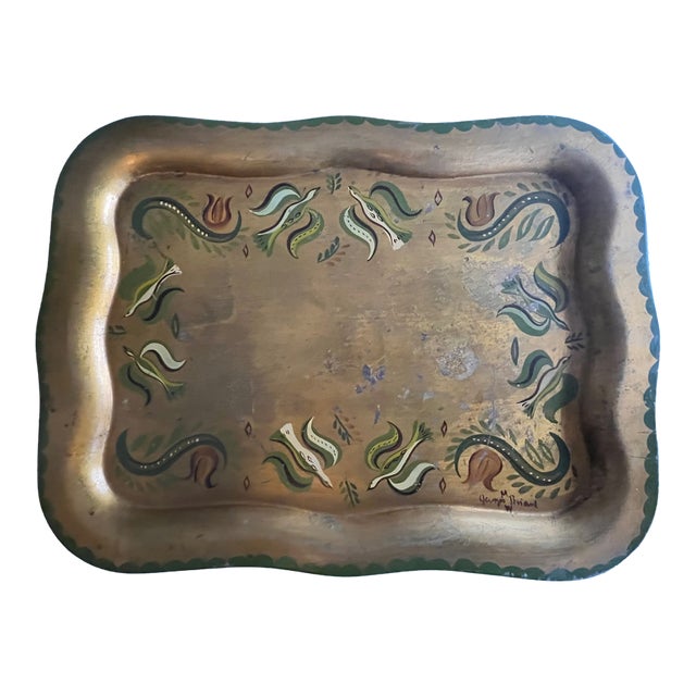 Georges Briard MCM Gold Scalloped Tray For Sale