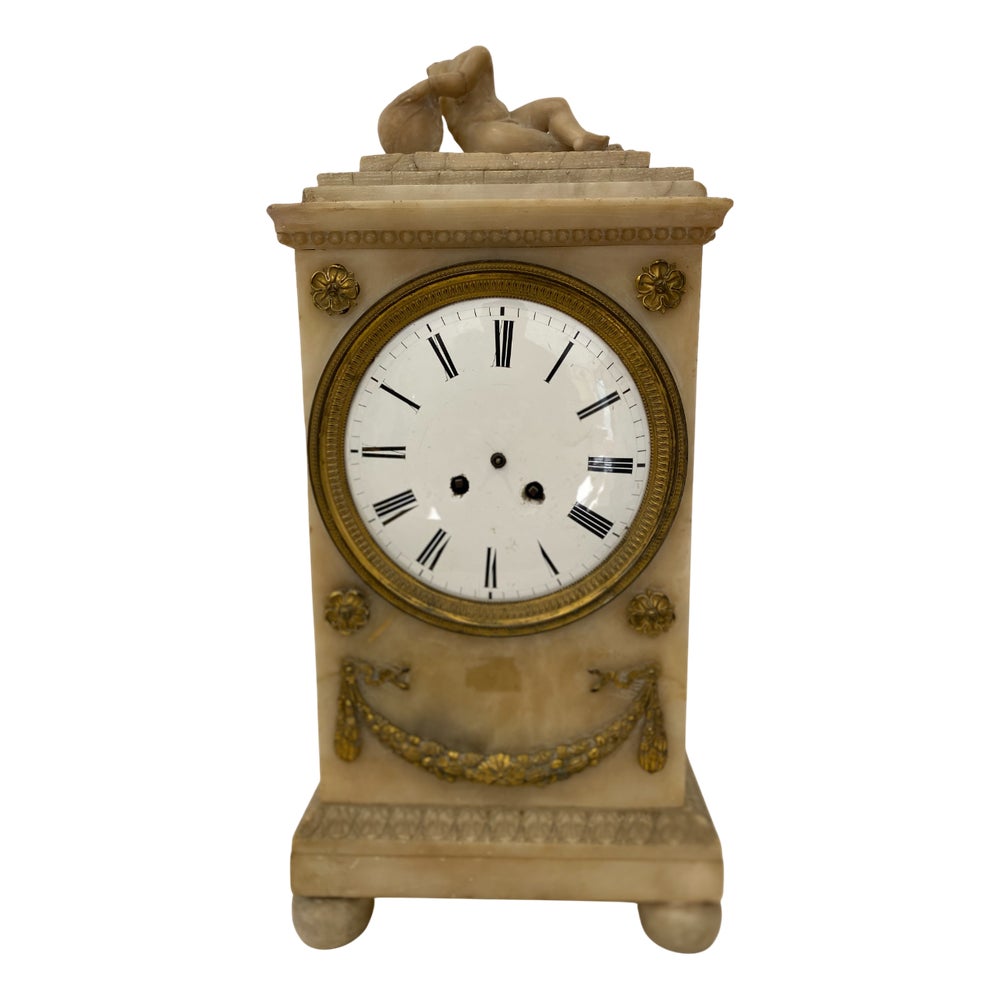 Alabaster Mantel Clock, 1800s | Chairish