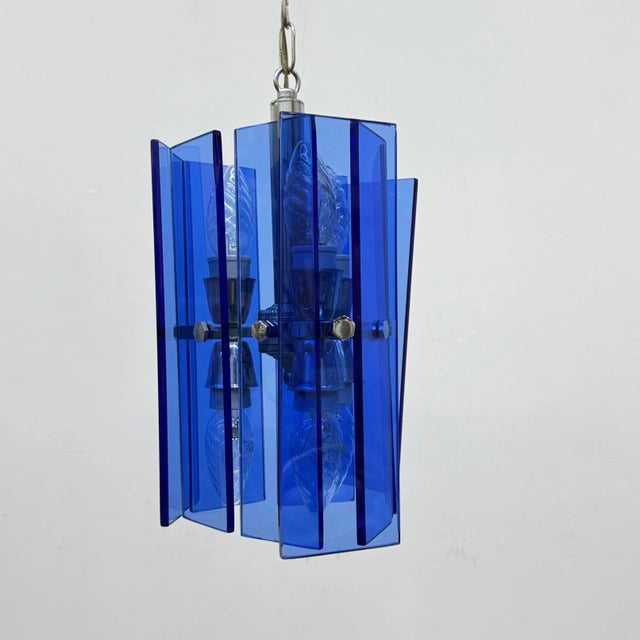 Blue Glass Hanging Lamp from Veca, Italy, 1970s For Sale - Image 10 of 18