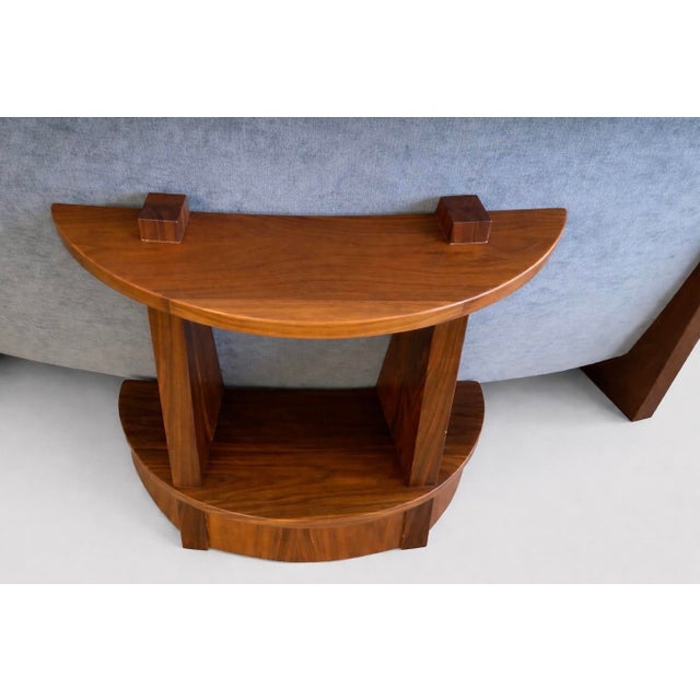 Blue One-of-One Bespoke Curved 2 Piece Sectional + Ottoman + Custom Table For Sale - Image 8 of 11