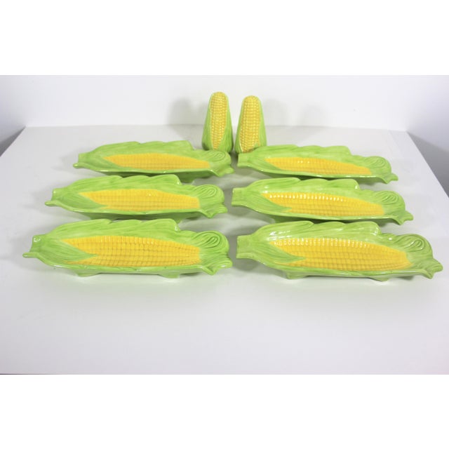 1970’s Vintage Ceramic Corn on the Cob Dishes With Salt and Pepper Shakers - 8 Pieces For Sale - Image 9 of 12