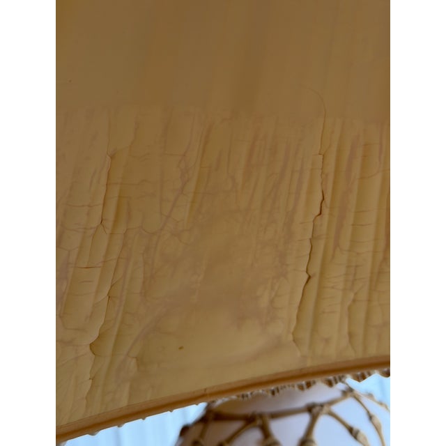 Vintage Hollywood Regency Boho Faux Bamboo “Icing” Ceramic Table Lamps With Raffia Shades - A Pair For Sale - Image 9 of 12